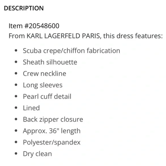 Karl Lagerfeld Powder Blue Long Sleeve Sheath Dress Pearl Sleeves Accent Size 16 - Picture 6 of 6